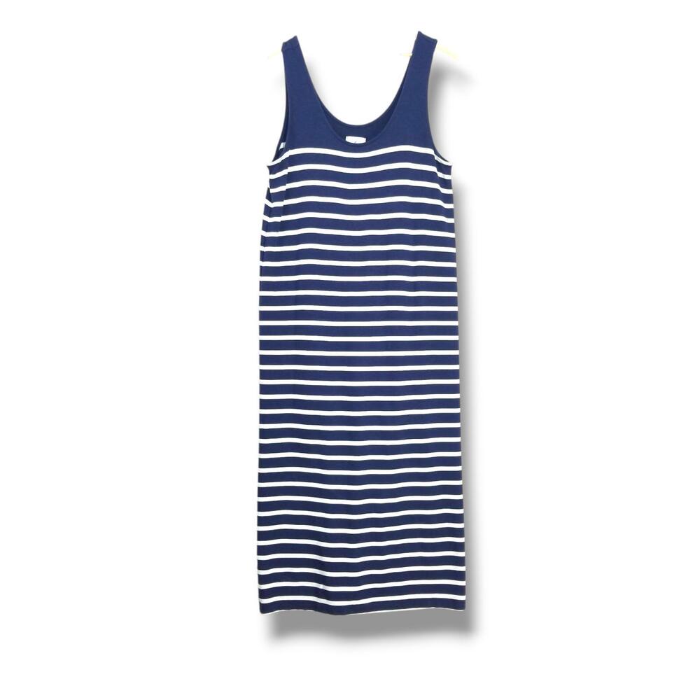 Lou & Grey Nautical Striped Jersey Knit Tank Dress Womens Large Navy Blue White
